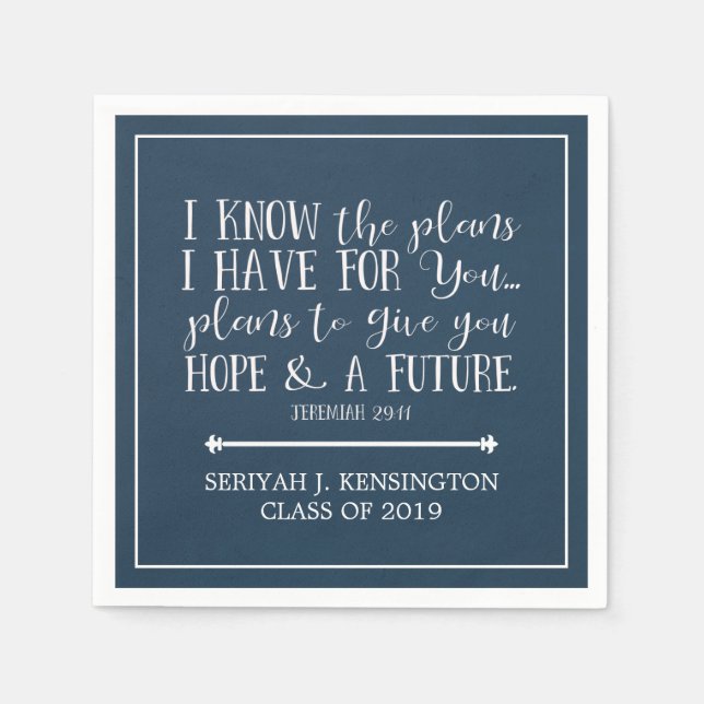 Serviette En Papier Bible chrétienne moderne Verse Bleu Graduation (Devant)