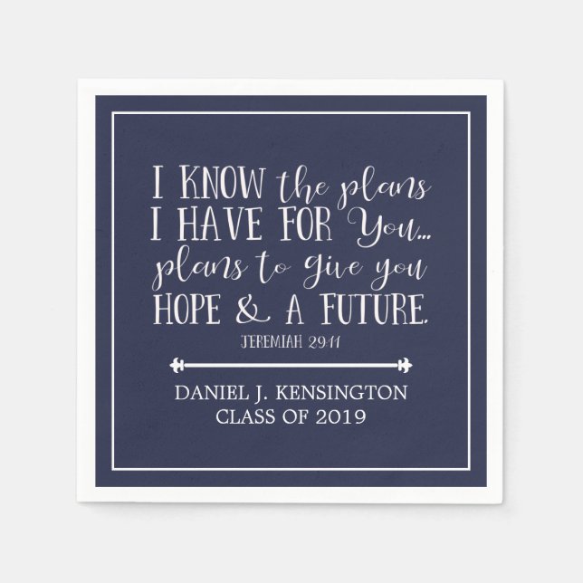 Serviette En Papier Bible chrétienne moderne Verse Bleu Graduation (Devant)