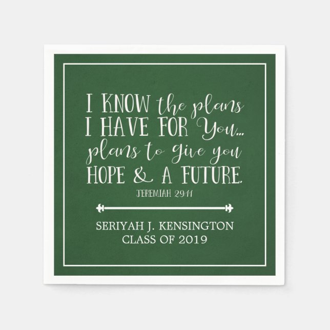 Serviette En Papier Bible chrétienne moderne Verse Green Graduation (Devant)