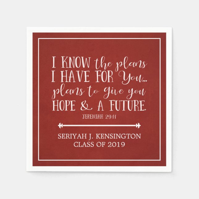 Serviette En Papier Bible chrétienne moderne Verse Red Graduation (Devant)