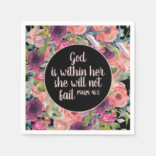Serviette En Papier Bible chrétienne noire florale rose violet