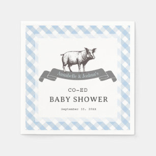 Serviette En Papier Bibs & Ribs BBQ Rustique Bleu En vichy Baby shower