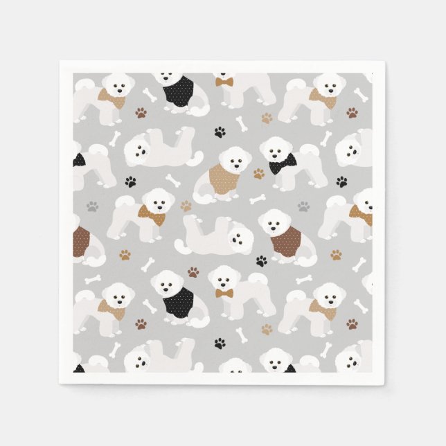 Serviette En Papier Bichon Frise Bones and Paws Grey (Devant)
