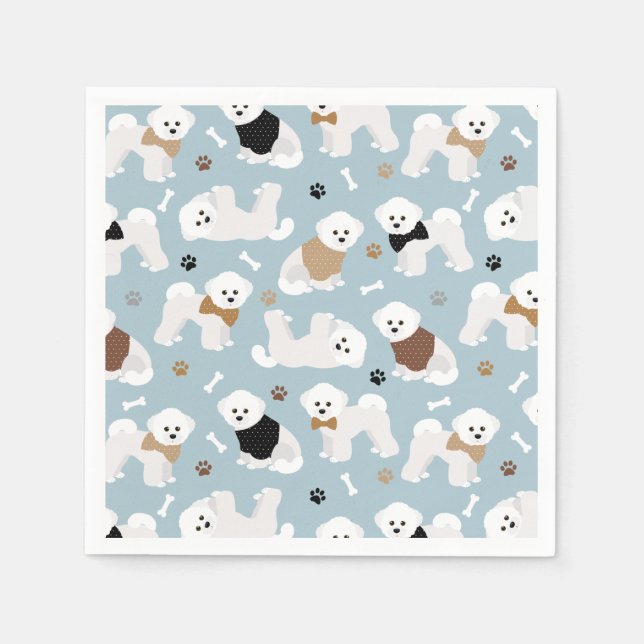 Serviette En Papier Bichon Frise Bones et Paws Blue Napkins (Devant)
