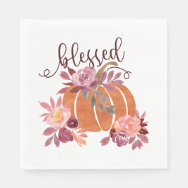 Serviette En Papier Bienheureux - Citrouille d'automne avec fleurs ros