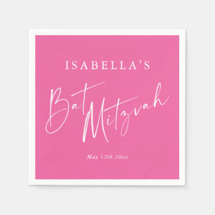 Serviette En Papier Bienvenue à la Bat Mitzvah Rose Chaud Minimaliste