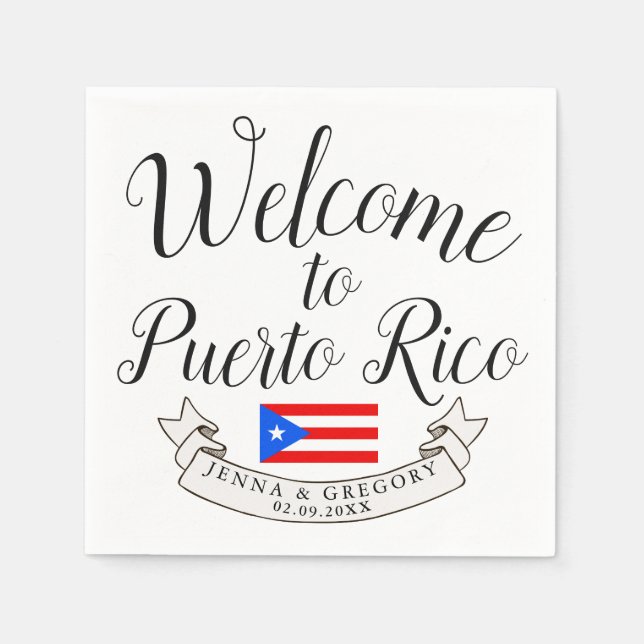 Serviette En Papier Bienvenue à Porto Rico| Destination Wedding Favor (Devant)