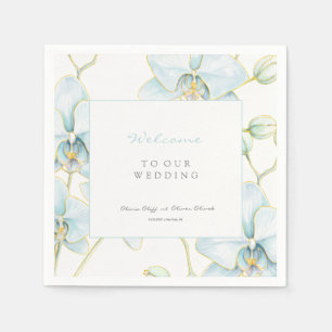 Serviette En Papier Bienvenue au Mariage d'orchidée bleu doux