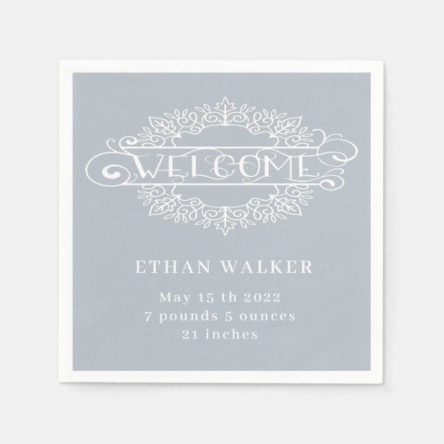 Serviette En Papier bienvenue bébé garçon bleu monogramme (Devant)