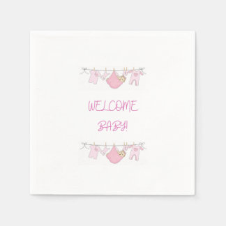 Serviette En Papier Bienvenue Bébé Rose Douce Fête de Naissance Simple