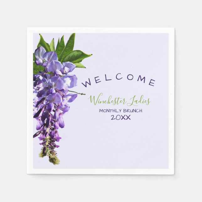 Serviette En Papier Bienvenue Belle Wisteria Brunch Nom personnalisé (Devant)