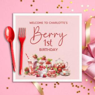 Serviette En Papier Bienvenue Berry 1er Anniversaire Rose Rouge Fraise
