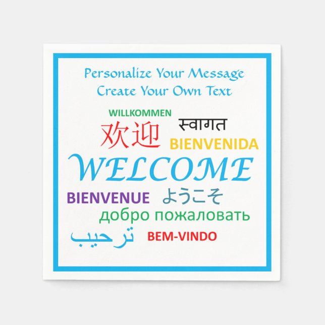 Serviette En Papier Bienvenue Bienvenue Bienvenue Willkommen Personnal (Devant)