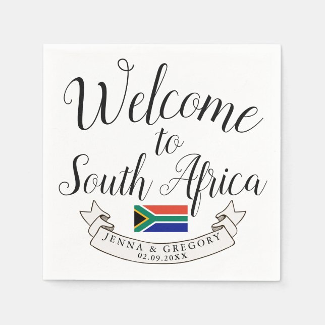 Serviette En Papier Bienvenue en Afrique du Sud | Mariage de destinati (Devant)