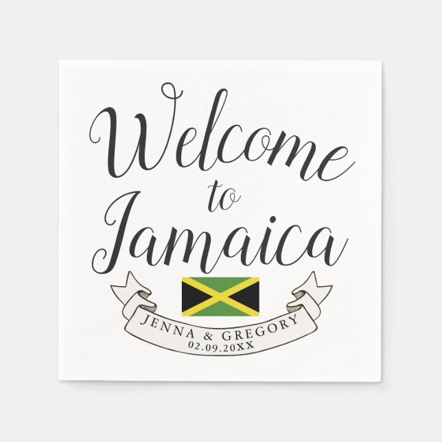 Serviette En Papier Bienvenue en Jamaïque | Mariage de destination uni (Devant)