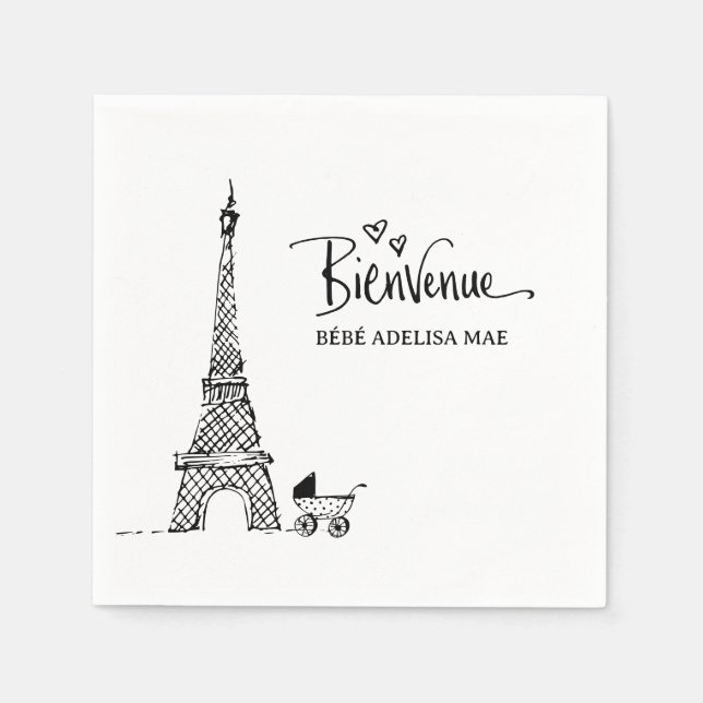 Serviette En Papier Bienvenue Paris Doodle Baby shower de croquis (Devant)