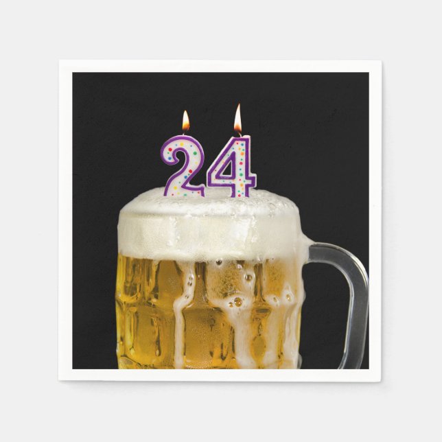 Serviette En Papier Bière 24th Birthday sur noir (Devant)