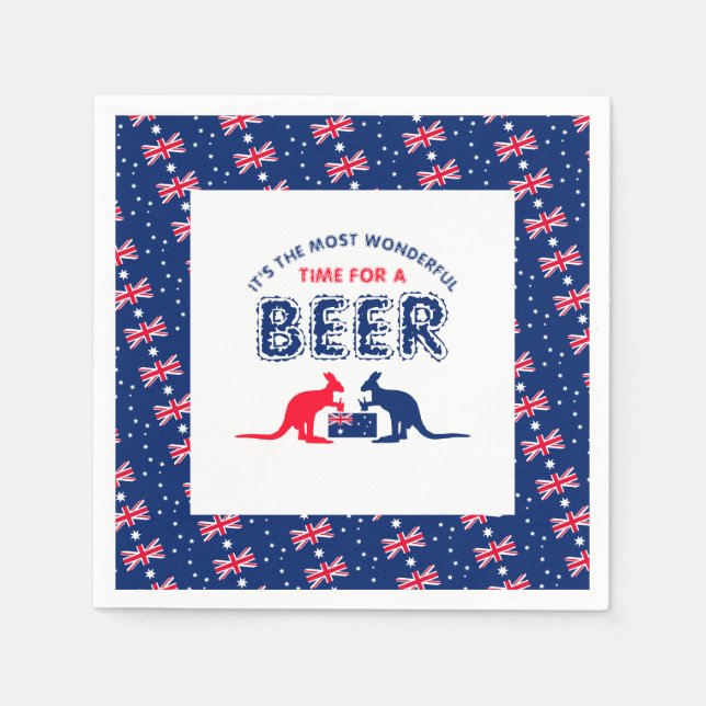 Serviette En Papier Bière Kangaroo, drapeau australien, fête de Noël (Devant)