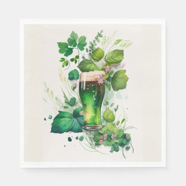 Serviette En Papier Bière Verte Irlandaise En Ivy (Devant)