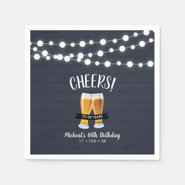 Serviette En Papier Bières | Blue Wood Adult 40th Birthday Party (Devant)