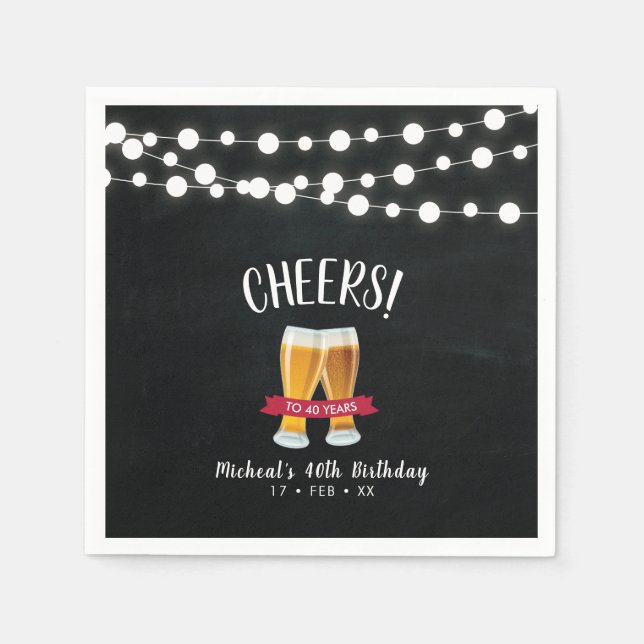 Serviette En Papier Bières | Rustic Adult 40th Birthday Party (Devant)