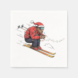 Serviette En Papier Bigfoot Sasquatch Skiant Noël Glace Skiing