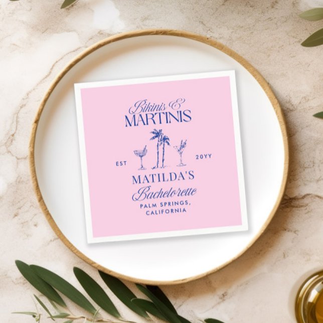 Serviette En Papier Bikinis & martinis Elegant pink navy bachelorette (Créateur téléchargé)