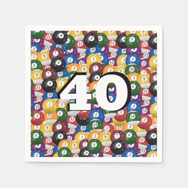 Serviette En Papier Billiard Balls pour 40e anniversaire (Devant)
