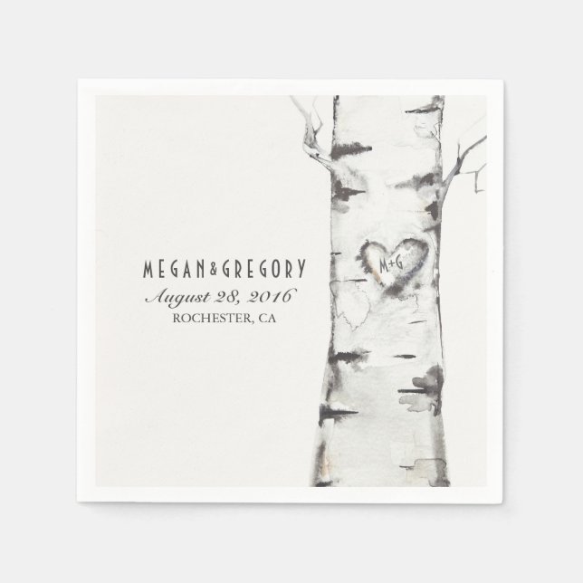 Serviette En Papier Birch Carved Heart Rustic Mariage (Devant)