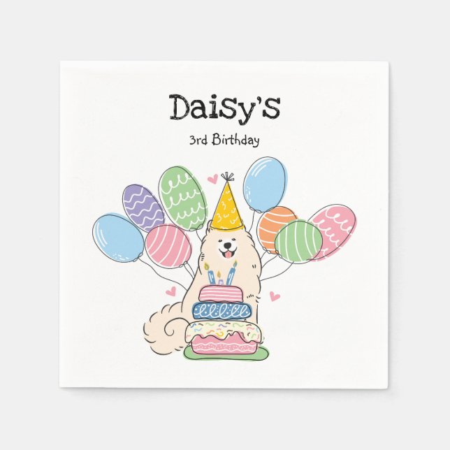 Serviette En Papier Biscuit Samoyed Chien Anniversaire Papier de fête  (Devant)
