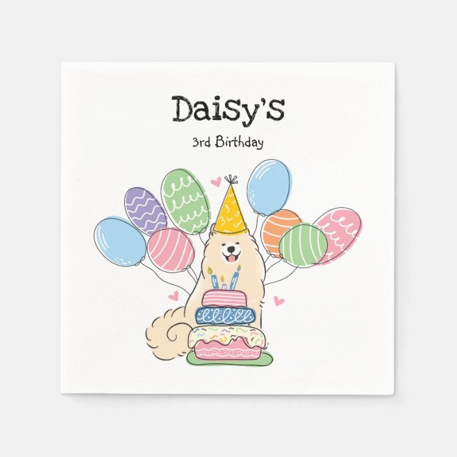 Serviette En Papier Biscuit Samoyed Chien Anniversaire Papier de fête  (Devant)