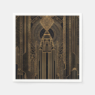 Serviette En Papier Black and Gold Art Deco Paper Napkin