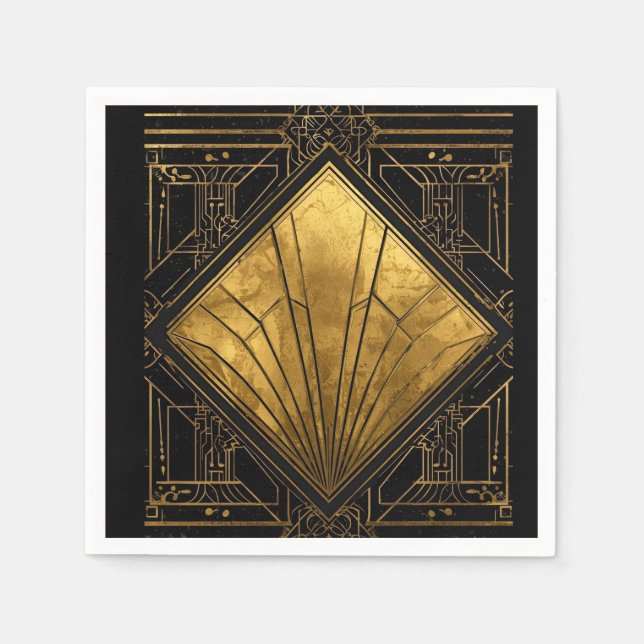 Serviette En Papier Black and Gold Art Deco Paper Napkins (Devant)