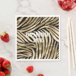 Serviette En Papier Black and Gold Glam Zebra Anniversaire