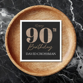 Serviette En Papier Black and Gold Glitter Numeral 90th Birthday 