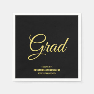 Serviette En Papier Black and Gold Modern Graduation Party