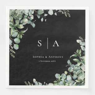 Serviette En Papier Black and Greenery Australie Mariage serviettes