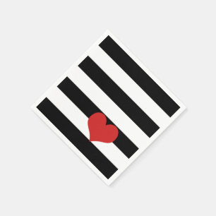 Serviette En Papier Black and White Stripes avec Red Heart