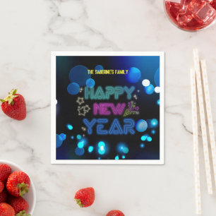 Serviette En Papier Black & Blue Midnight Sparkle Neon Glow Nouvel An 