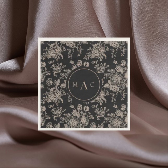Serviette En Papier Black Chinoiserie Monogram Mariage Cocktail (Créateur téléchargé)