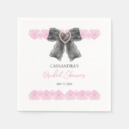 Serviette En Papier Black Coquette Bow Pink Lace Fête des mariées