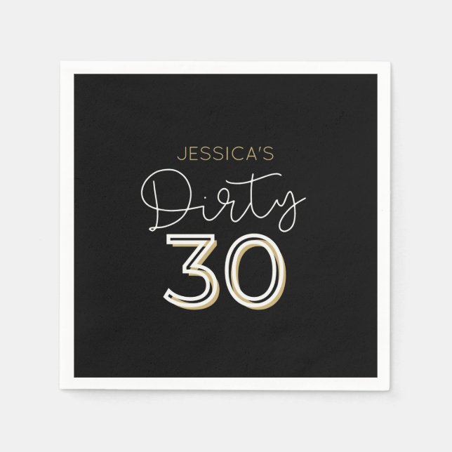 Serviette En Papier Black Dirty Trente Personnalisé Nom Anniversaire S (Devant)