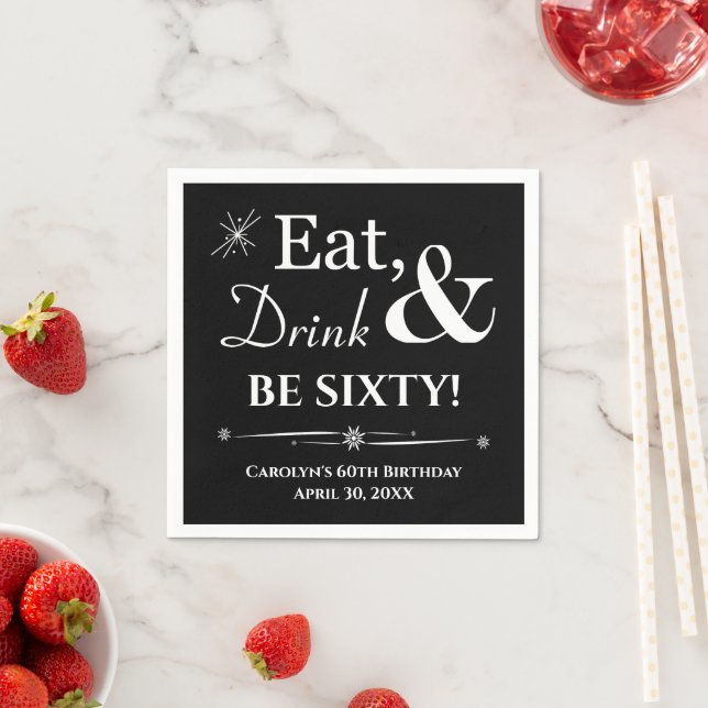 Serviette En Papier Black Eat Drink Be Sixty Throwback 60e anniversair (En situation)