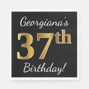 Serviette En Papier Black, Faux Gold 37e anniversaire + Nom personnali