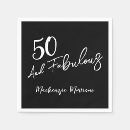 Serviette En Papier Black Fifty and Fabulous Script Birthday