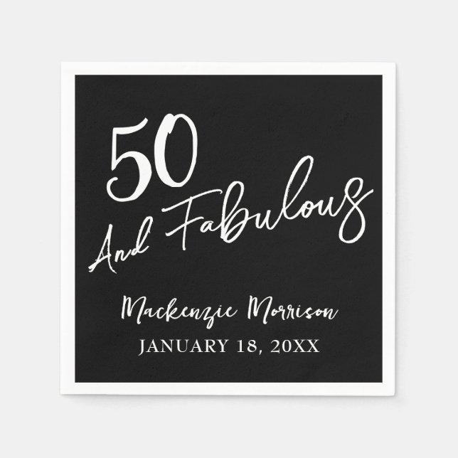 Serviette En Papier Black Fifty and Fabulous Script Birthday Party (Devant)