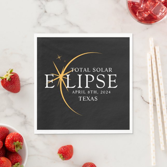 Serviette En Papier Black & Gold 2024 Texas Total Solar Eclipse (En situation)