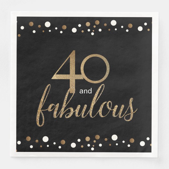 Serviette En Papier Black Gold 40 et fabuleux 40e anniversaire (Devant)