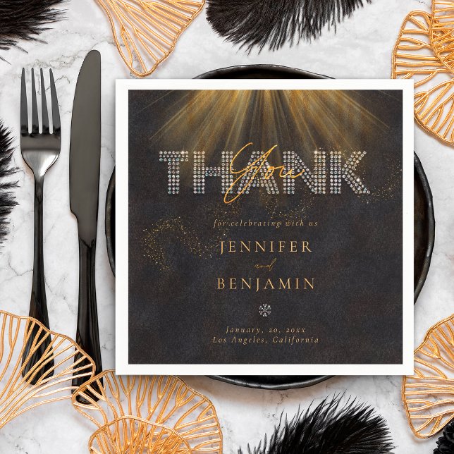 Serviette En Papier Black Gold Cocktail Mariage Personnalisé (Créateur téléchargé)