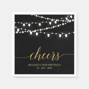 Serviette En Papier Black & Gold   Fête d'anniversaire adulte avec lum